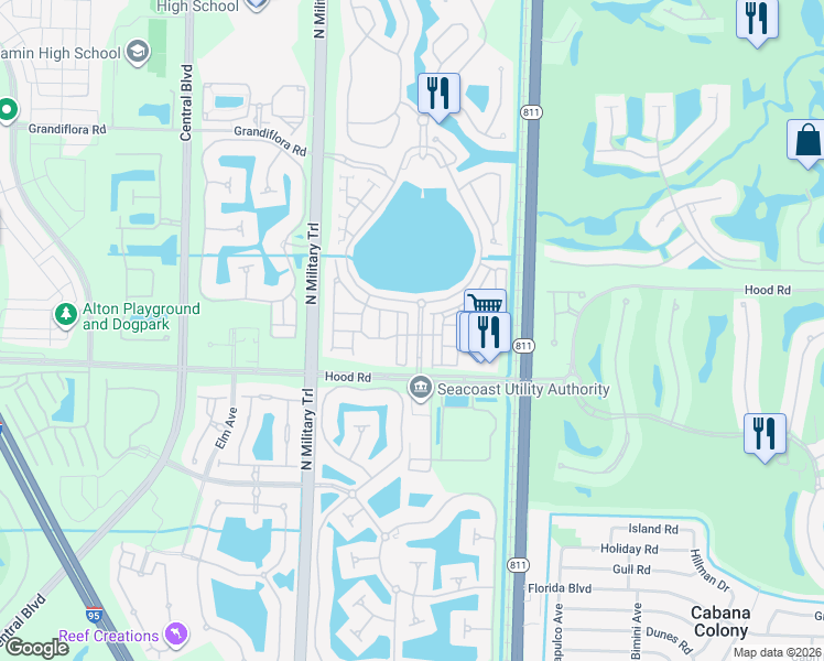map of restaurants, bars, coffee shops, grocery stores, and more near 131 Evergrene Parkway in Palm Beach Gardens