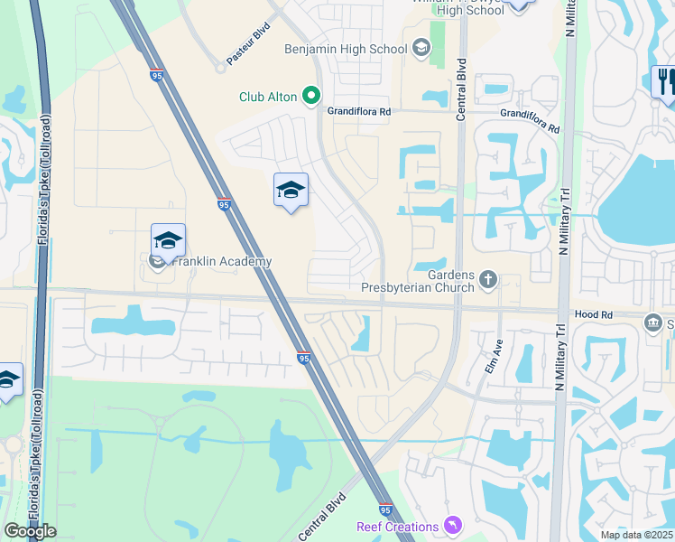 map of restaurants, bars, coffee shops, grocery stores, and more near 5213 Beckman Terrace in Palm Beach Gardens