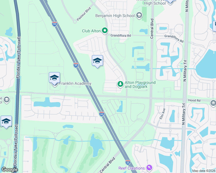 map of restaurants, bars, coffee shops, grocery stores, and more near 5213 Beckman Terrace in Palm Beach Gardens