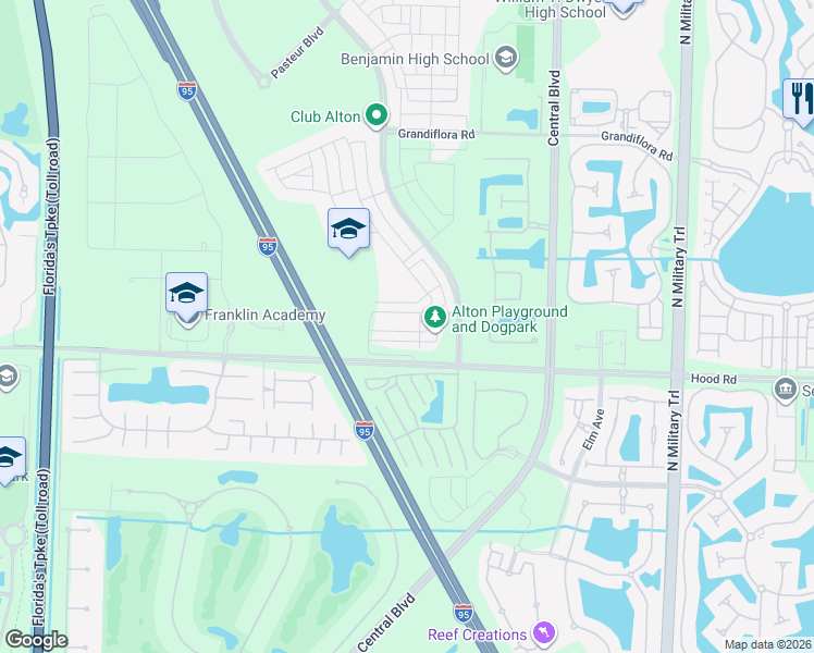 map of restaurants, bars, coffee shops, grocery stores, and more near 5213 Beckman Terrace in Palm Beach Gardens