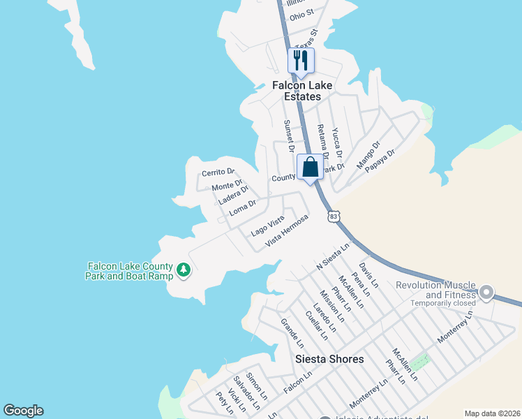 map of restaurants, bars, coffee shops, grocery stores, and more near 2319 County Road in Zapata