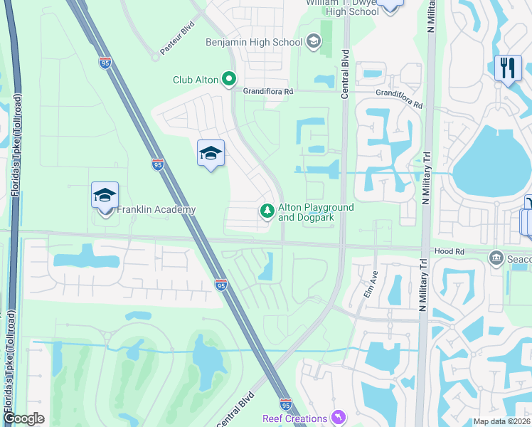 map of restaurants, bars, coffee shops, grocery stores, and more near 5135 Beckman Terrace in Palm Beach Gardens