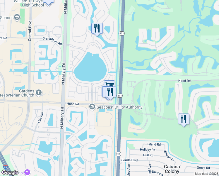 map of restaurants, bars, coffee shops, grocery stores, and more near 56 Stoney Drive in Palm Beach Gardens