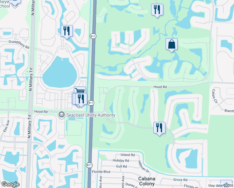 map of restaurants, bars, coffee shops, grocery stores, and more near 135 Abondance Drive in Palm Beach Gardens