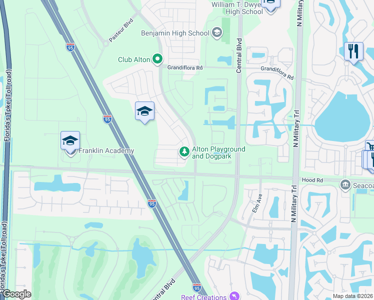 map of restaurants, bars, coffee shops, grocery stores, and more near 5135 Beckman Terrace in Palm Beach Gardens