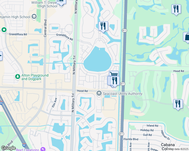 map of restaurants, bars, coffee shops, grocery stores, and more near 137 Evergrene Parkway in Palm Beach Gardens