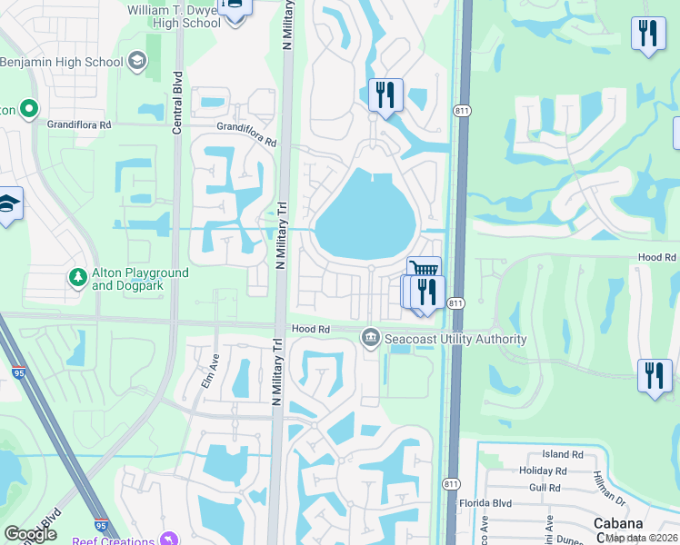 map of restaurants, bars, coffee shops, grocery stores, and more near 342 October Street in Palm Beach Gardens