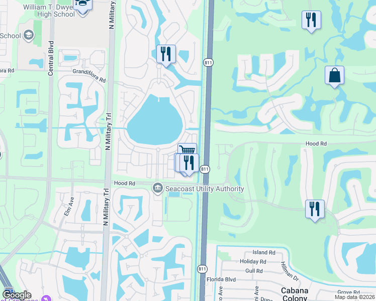 map of restaurants, bars, coffee shops, grocery stores, and more near 57 Stoney Drive in Palm Beach Gardens