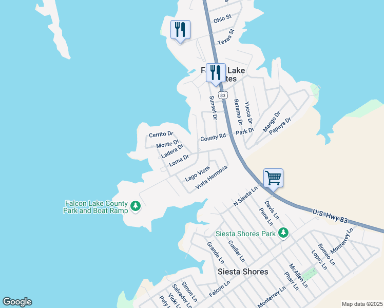 map of restaurants, bars, coffee shops, grocery stores, and more near 201 Loma Drive in Zapata