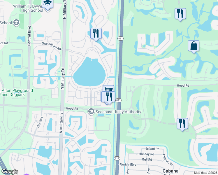 map of restaurants, bars, coffee shops, grocery stores, and more near 62 Stoney Drive in Palm Beach Gardens