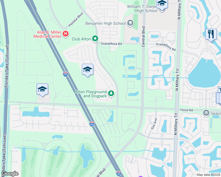 map of restaurants, bars, coffee shops, grocery stores, and more near 5135 Beckman Terrace in Palm Beach Gardens