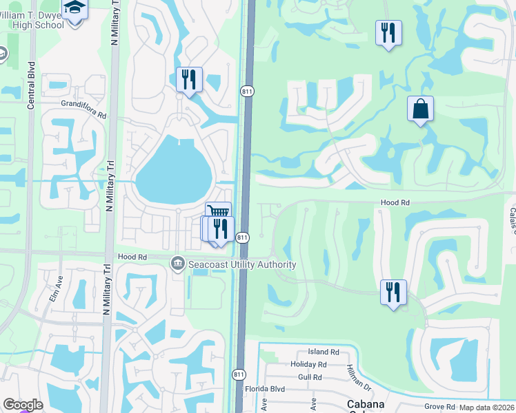 map of restaurants, bars, coffee shops, grocery stores, and more near 323 Chambord Terrace in Palm Beach Gardens