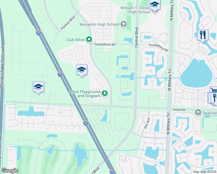 map of restaurants, bars, coffee shops, grocery stores, and more near 5135 Beckman Terrace in Palm Beach Gardens