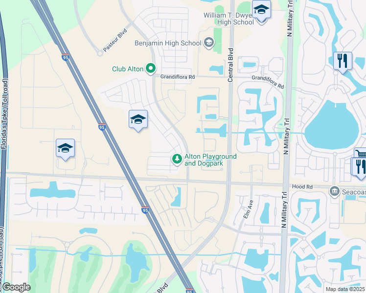 map of restaurants, bars, coffee shops, grocery stores, and more near 12913 Alton Road in Palm Beach Gardens