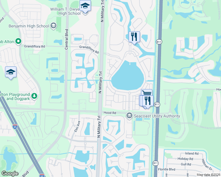 map of restaurants, bars, coffee shops, grocery stores, and more near 101 Evergrene Parkway in Palm Beach Gardens