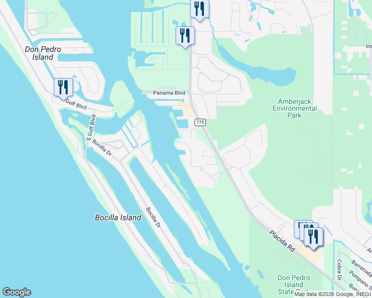 map of restaurants, bars, coffee shops, grocery stores, and more near 11120 Hacienda Del Mar Boulevard in Placida