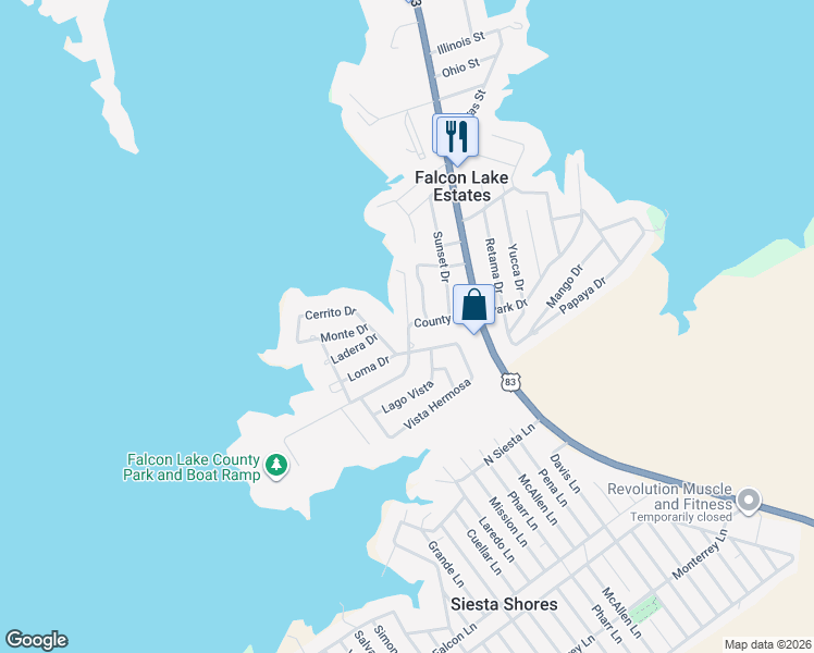 map of restaurants, bars, coffee shops, grocery stores, and more near 2319 County Road in Zapata