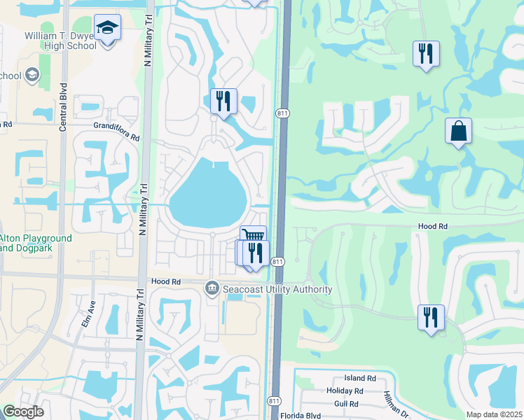 map of restaurants, bars, coffee shops, grocery stores, and more near 96 Stoney Drive in Palm Beach Gardens