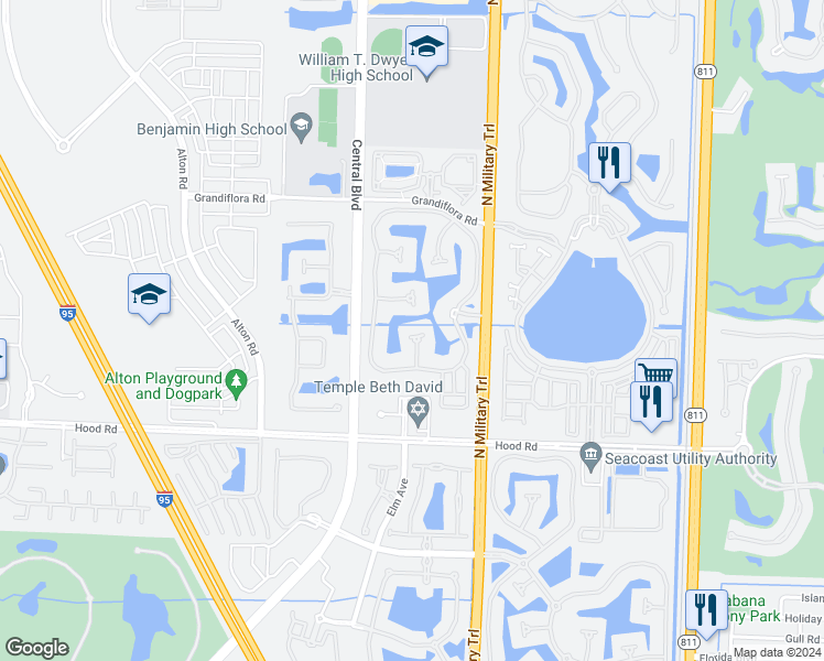 map of restaurants, bars, coffee shops, grocery stores, and more near 4617 Bontia Drive in Palm Beach Gardens