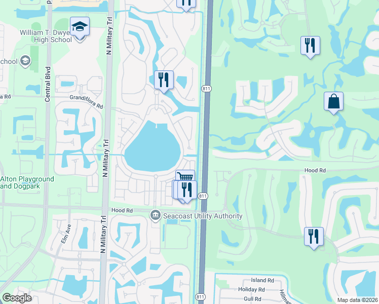 map of restaurants, bars, coffee shops, grocery stores, and more near 704 Duchess Court in Palm Beach Gardens