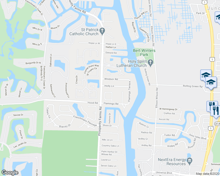 map of restaurants, bars, coffee shops, grocery stores, and more near 2420 Holly Lane in West Palm Beach