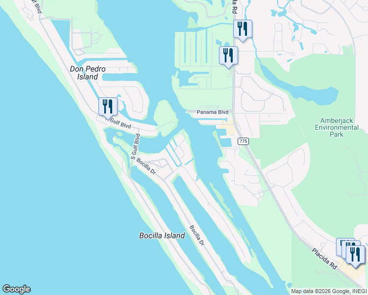 map of restaurants, bars, coffee shops, grocery stores, and more near 2 Pointe Way in Placida