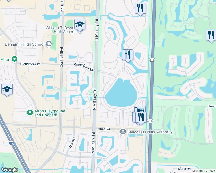 map of restaurants, bars, coffee shops, grocery stores, and more near 536 Tomahawk Court in Palm Beach Gardens
