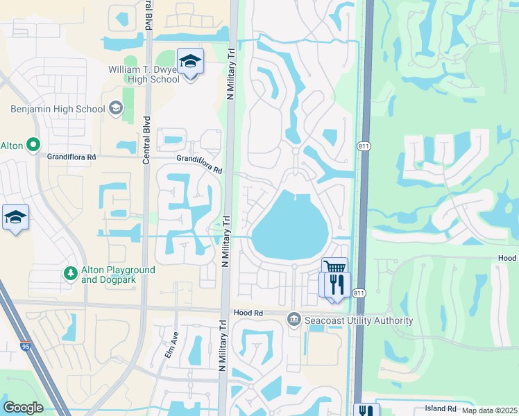 map of restaurants, bars, coffee shops, grocery stores, and more near 536 Tomahawk Court in Palm Beach Gardens