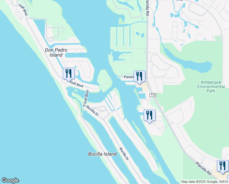 map of restaurants, bars, coffee shops, grocery stores, and more near Pointe Way in Placida