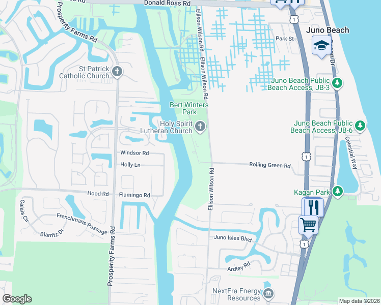 map of restaurants, bars, coffee shops, grocery stores, and more near 13249 Rolling Green Road in North Palm Beach