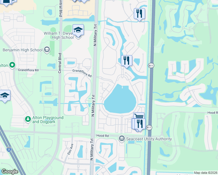 map of restaurants, bars, coffee shops, grocery stores, and more near 552 Tomahawk Court in Palm Beach Gardens