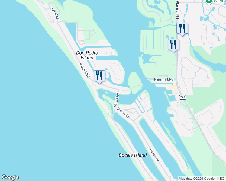 map of restaurants, bars, coffee shops, grocery stores, and more near 80 North Gulf Boulevard in Placida