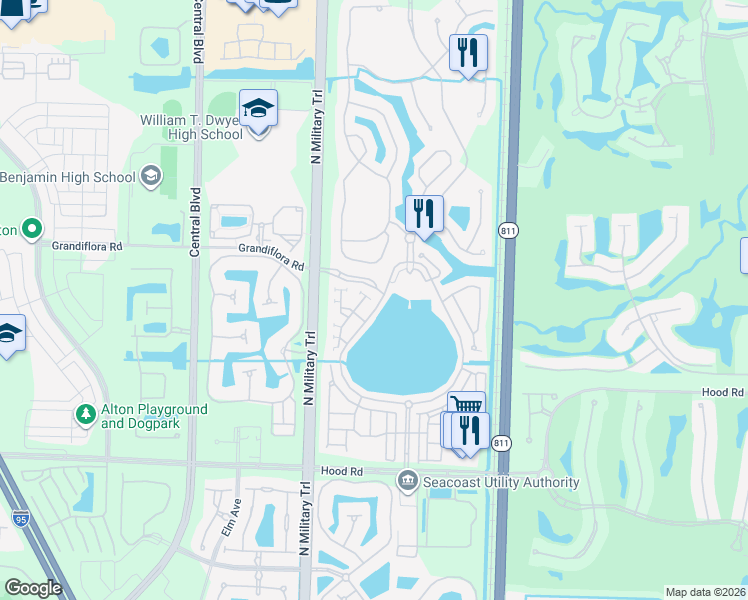 map of restaurants, bars, coffee shops, grocery stores, and more near 564 Tomahawk Court in Palm Beach Gardens