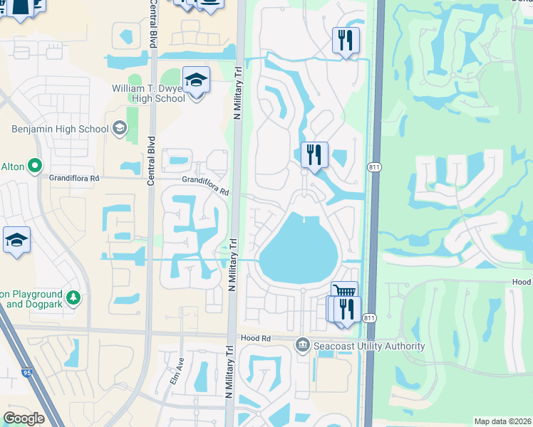 map of restaurants, bars, coffee shops, grocery stores, and more near 555 Tomahawk Court in Palm Beach Gardens