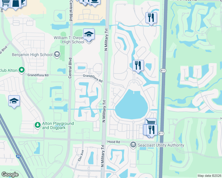 map of restaurants, bars, coffee shops, grocery stores, and more near 631 Moondancer Court in Palm Beach Gardens