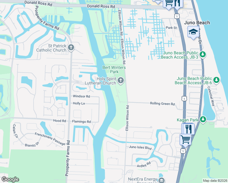 map of restaurants, bars, coffee shops, grocery stores, and more near 13285 Rolling Green Road in North Palm Beach