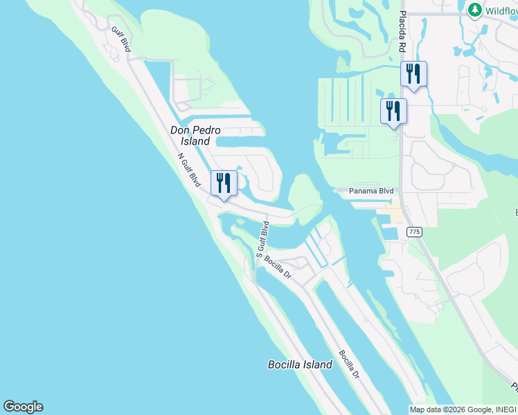 map of restaurants, bars, coffee shops, grocery stores, and more near 80 North Gulf Boulevard in Placida