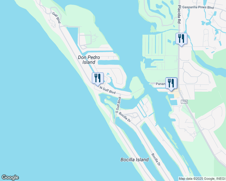 map of restaurants, bars, coffee shops, grocery stores, and more near 100 Gulf Boulevard in Placida