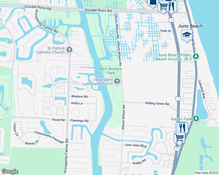 map of restaurants, bars, coffee shops, grocery stores, and more near 13321 Rolling Green Road in North Palm Beach