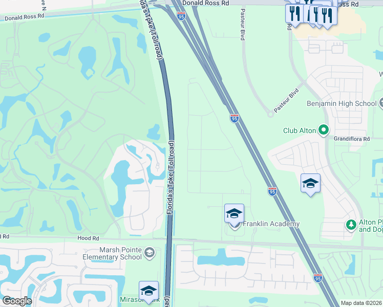 map of restaurants, bars, coffee shops, grocery stores, and more near 13185 Faberge Place in Palm Beach Gardens