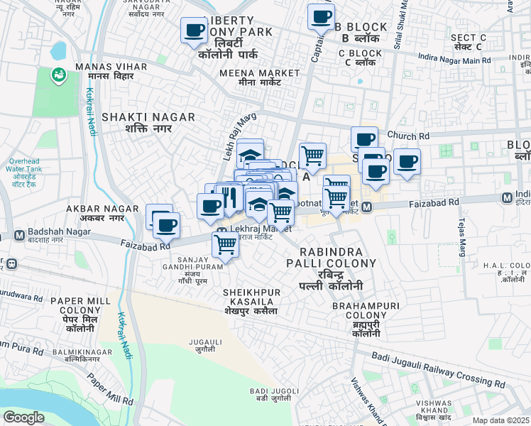 map of restaurants, bars, coffee shops, grocery stores, and more near in Lucknow