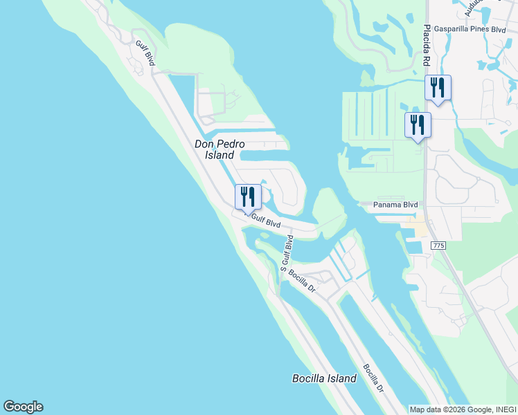 map of restaurants, bars, coffee shops, grocery stores, and more near 16 Palm Drive in Placida