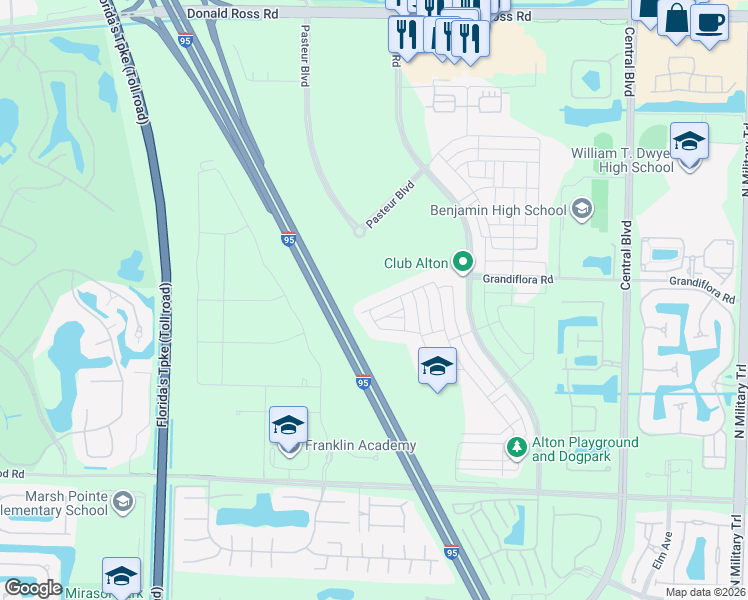 map of restaurants, bars, coffee shops, grocery stores, and more near 13484 Machiavelli Way in Palm Beach Gardens