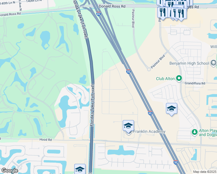 map of restaurants, bars, coffee shops, grocery stores, and more near 13185 Faberge Place in Palm Beach Gardens