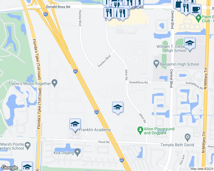 map of restaurants, bars, coffee shops, grocery stores, and more near 13484 Machiavelli Way in Palm Beach Gardens