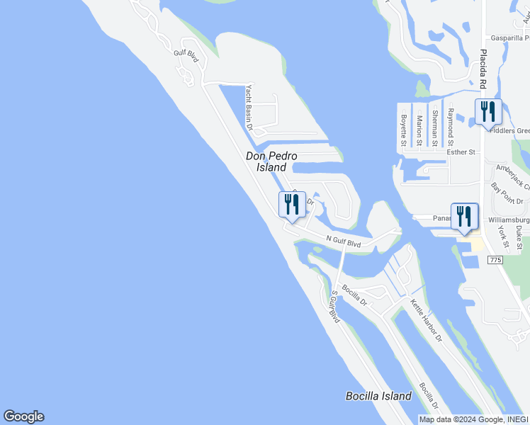 map of restaurants, bars, coffee shops, grocery stores, and more near 221 North Gulf Boulevard in Englewood
