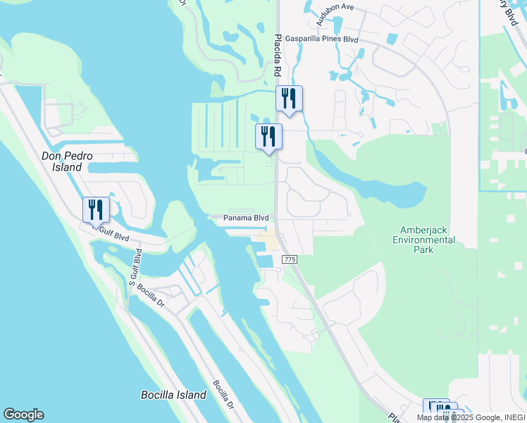 map of restaurants, bars, coffee shops, grocery stores, and more near 6990 Placida Road in Englewood