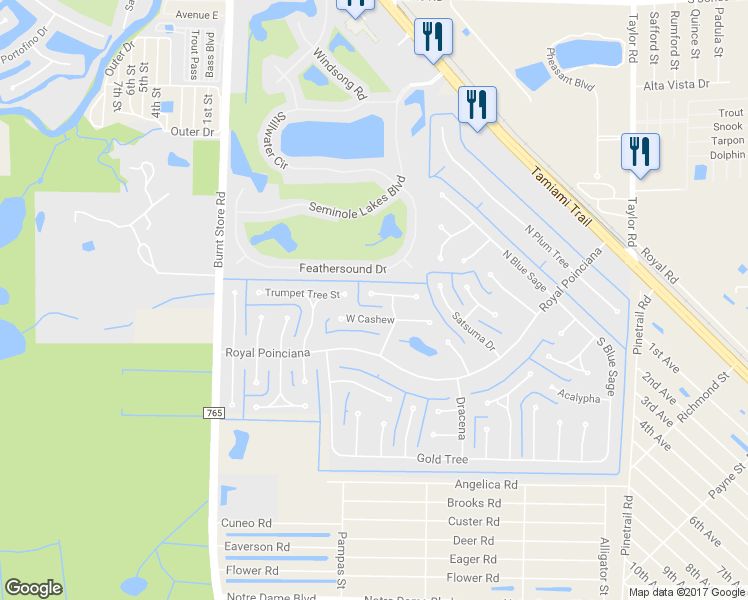 map of restaurants, bars, coffee shops, grocery stores, and more near 517 Tabebuia Tree in Punta Gorda