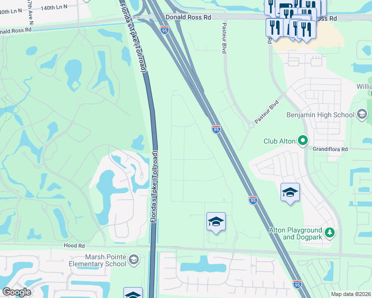 map of restaurants, bars, coffee shops, grocery stores, and more near 13198 Faberge Place in Palm Beach Gardens