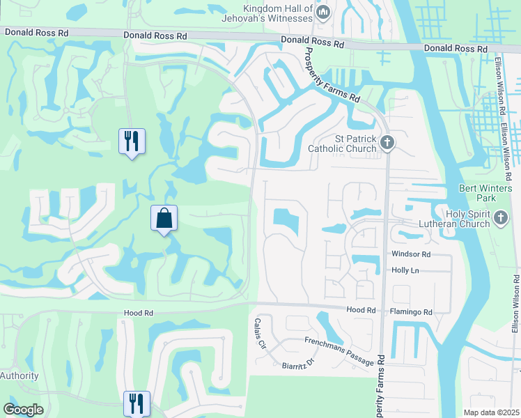 map of restaurants, bars, coffee shops, grocery stores, and more near 162 Oakwood Lane in Palm Beach Gardens